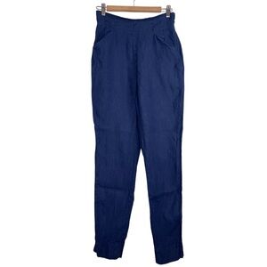 Romeo Gigli Vintage High-Rise 100% Linen Navy Blue Sz 44 Trousers